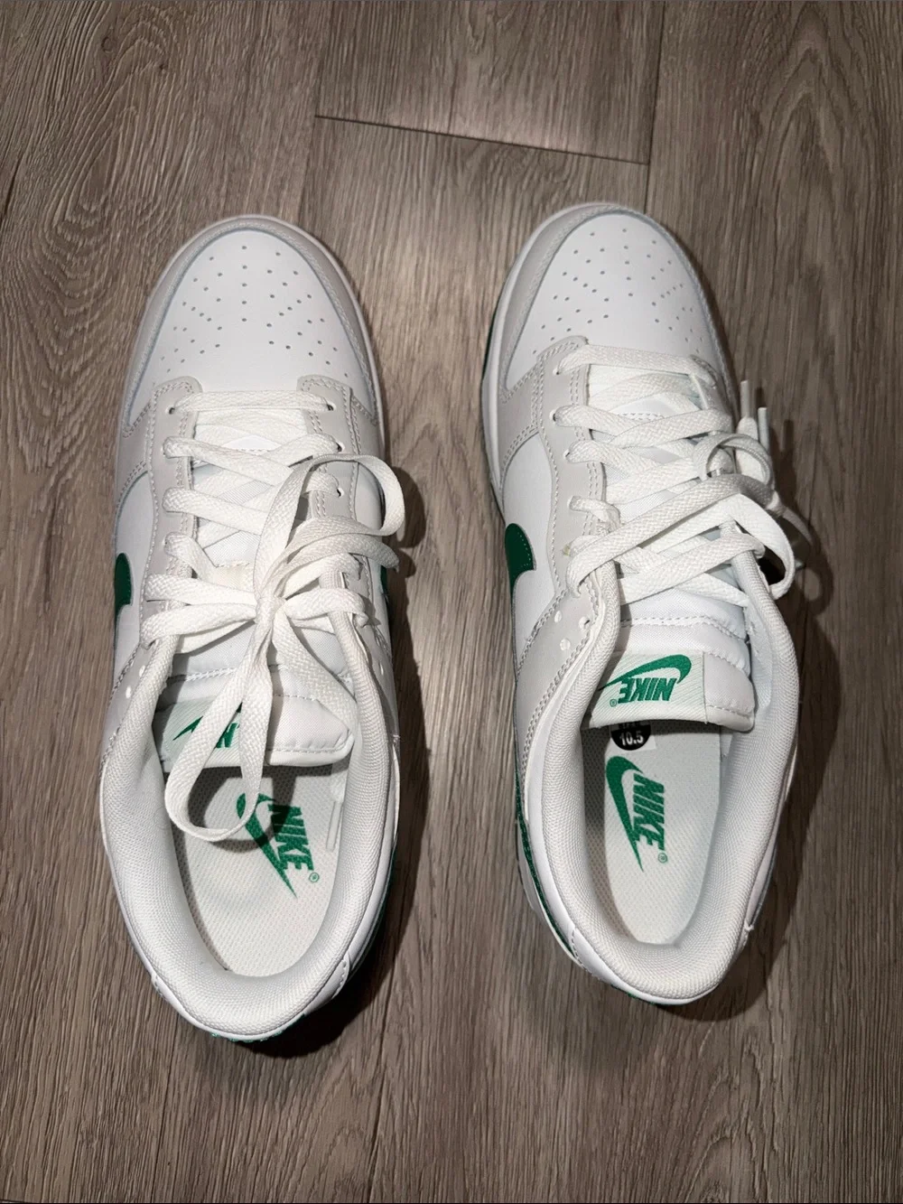 Nike White Low-Top Sneakers with Green Swoosh